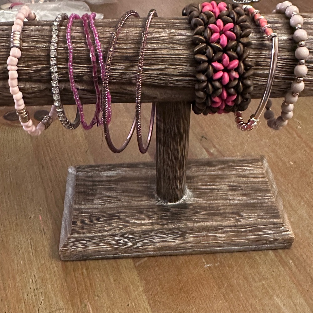 Pink and Brown Beaded Bracelet Bangle Set